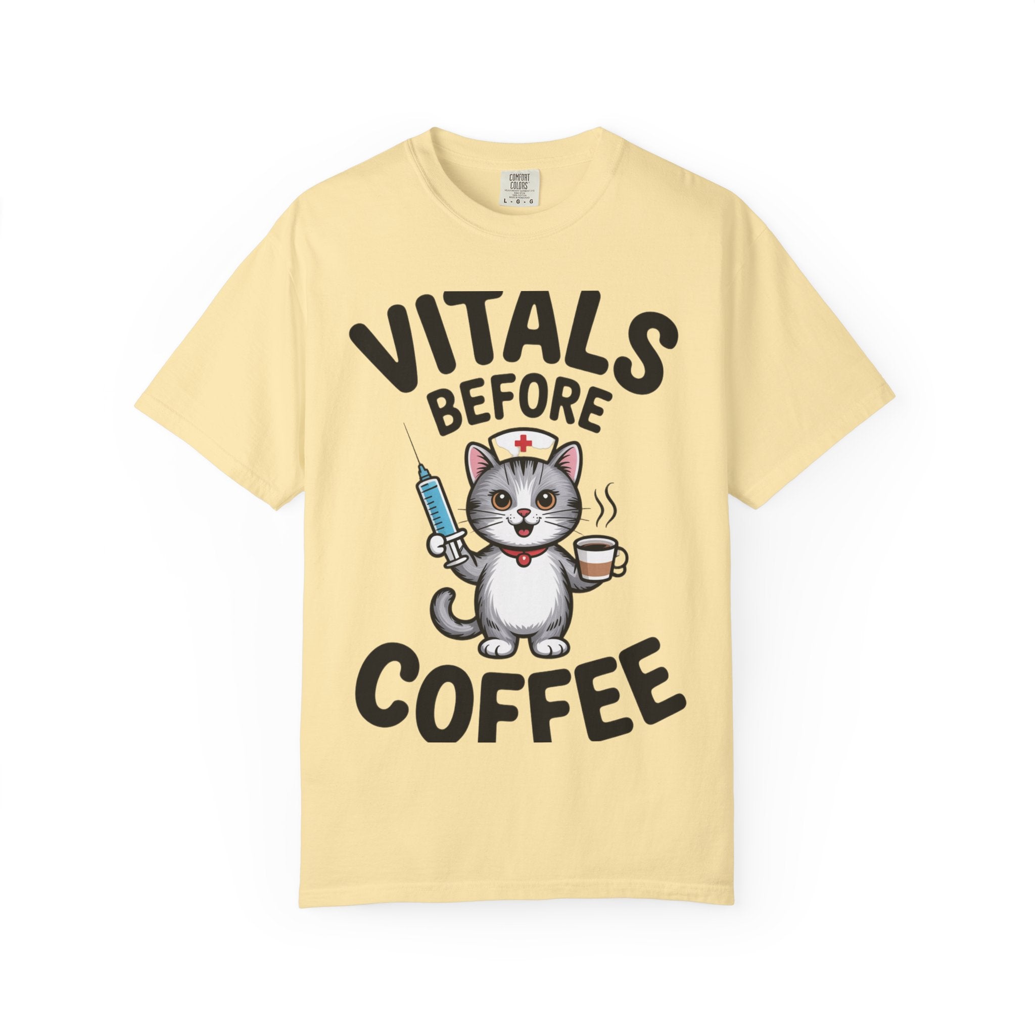 Vitals Before Coffee Nurse Shirt, Funny Nurse Cat T-Shirt, Cute Nurse Gift, Nursing Student Shirt, RN Coffee Lover Tee