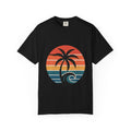 Salt Air Messy Hair Beach Shirt, Retro Sunset Badge T-Shirt, Vintage Palm Tree Wave Tee, Summer Vacation Gift