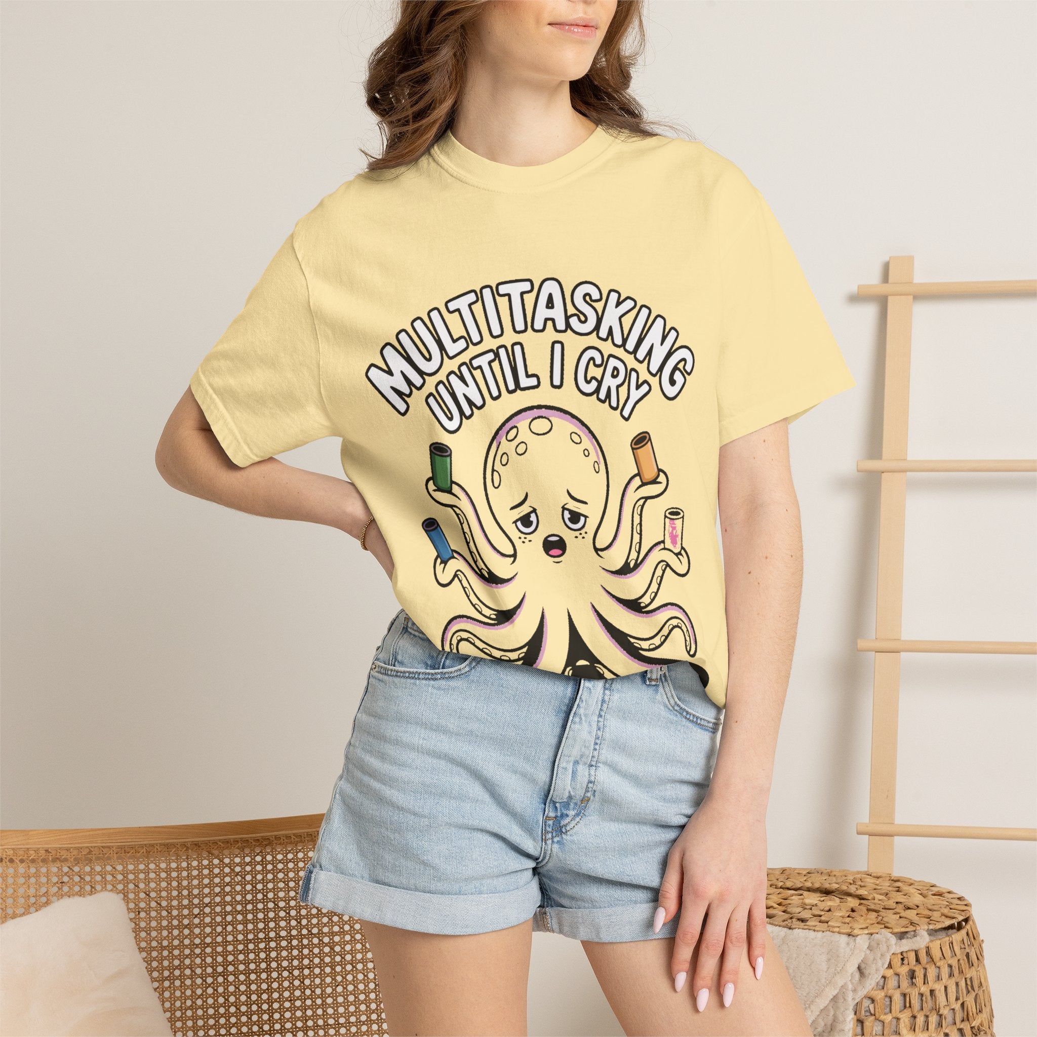 Multitasking Octopus Shirt, Funny Stressed Octopus T-Shirt, Multitasking Until I Cry Tee, Cute Cartoon Octopus Gift