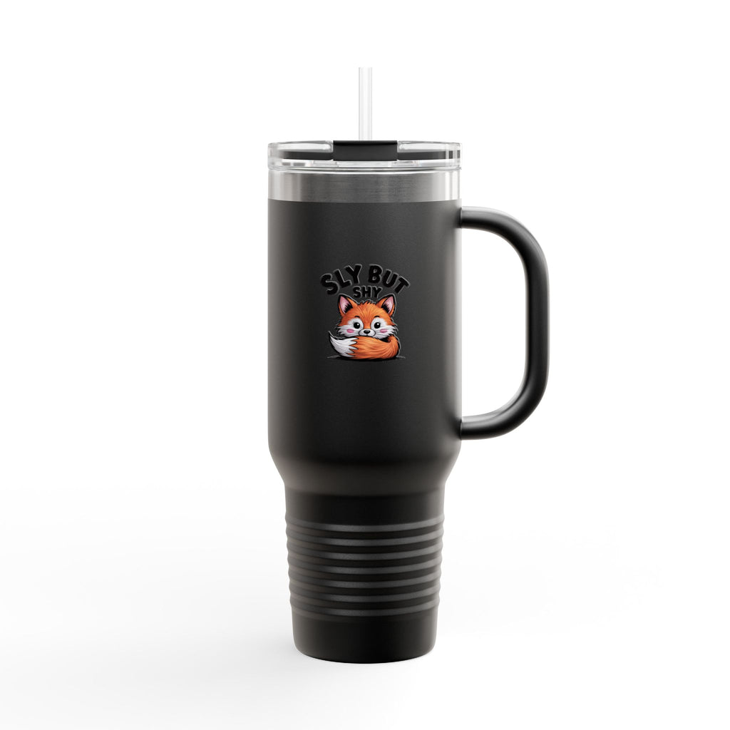 Sly But Shy Fox Travel Mug 40oz, Cute Fox Tumbler with Handle and Straw, Funny Fox Lover Gift, Introvert Coffee Cup