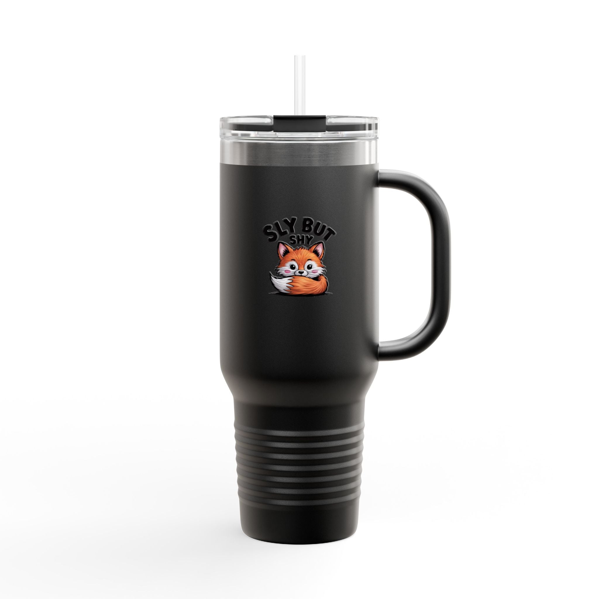 Sly But Shy Fox Travel Mug 40oz, Cute Fox Tumbler with Handle and Straw, Funny Fox Lover Gift, Introvert Coffee Cup