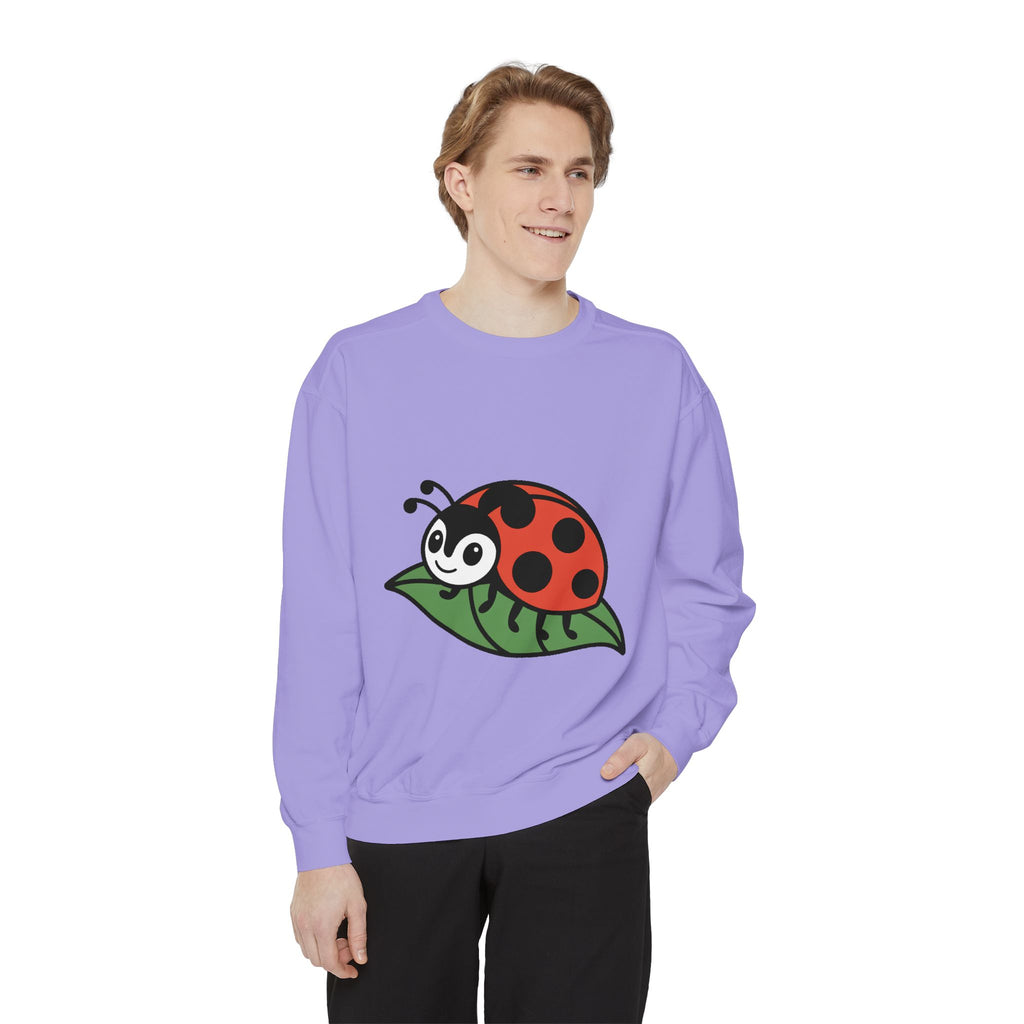 Ladybug Sweatshirt, Cute Embroidered Ladybug On Leaf Crewneck, Garden Lover Gift, Nature Sweatshirt