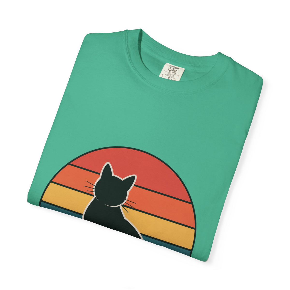 Retro Sunset Cat Badge T-Shirt