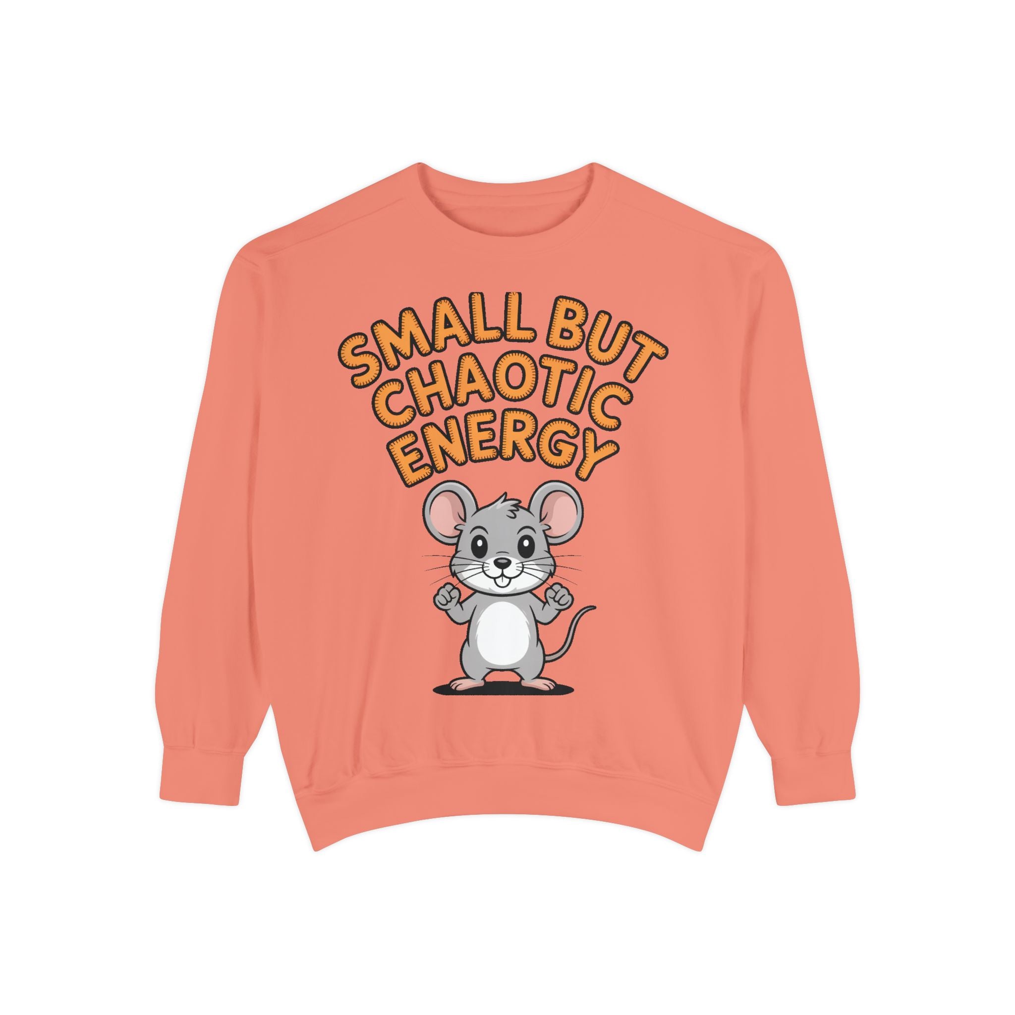 Small But Chaotic Energy Sweatshirt, Funny Mouse Crewneck, Cute Cartoon Mouse Sweatshirt, Embroidered Patch Style Gift