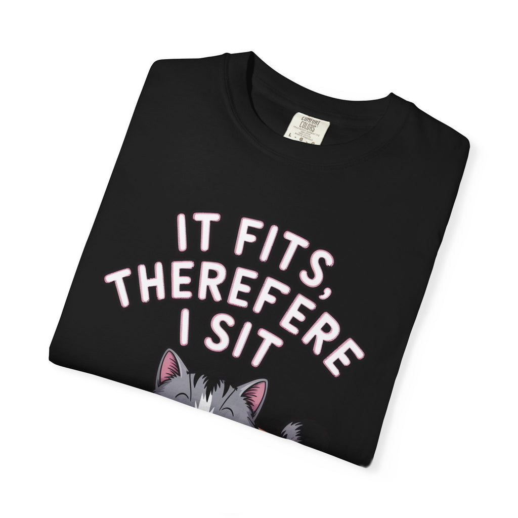 It Fits Therefore I Sit Cat Shirt, Funny Cat In Box T-Shirt, Cute Chubby Cat Lover Gift, Cat Owner Shirt, Funny Cat Meme Tee