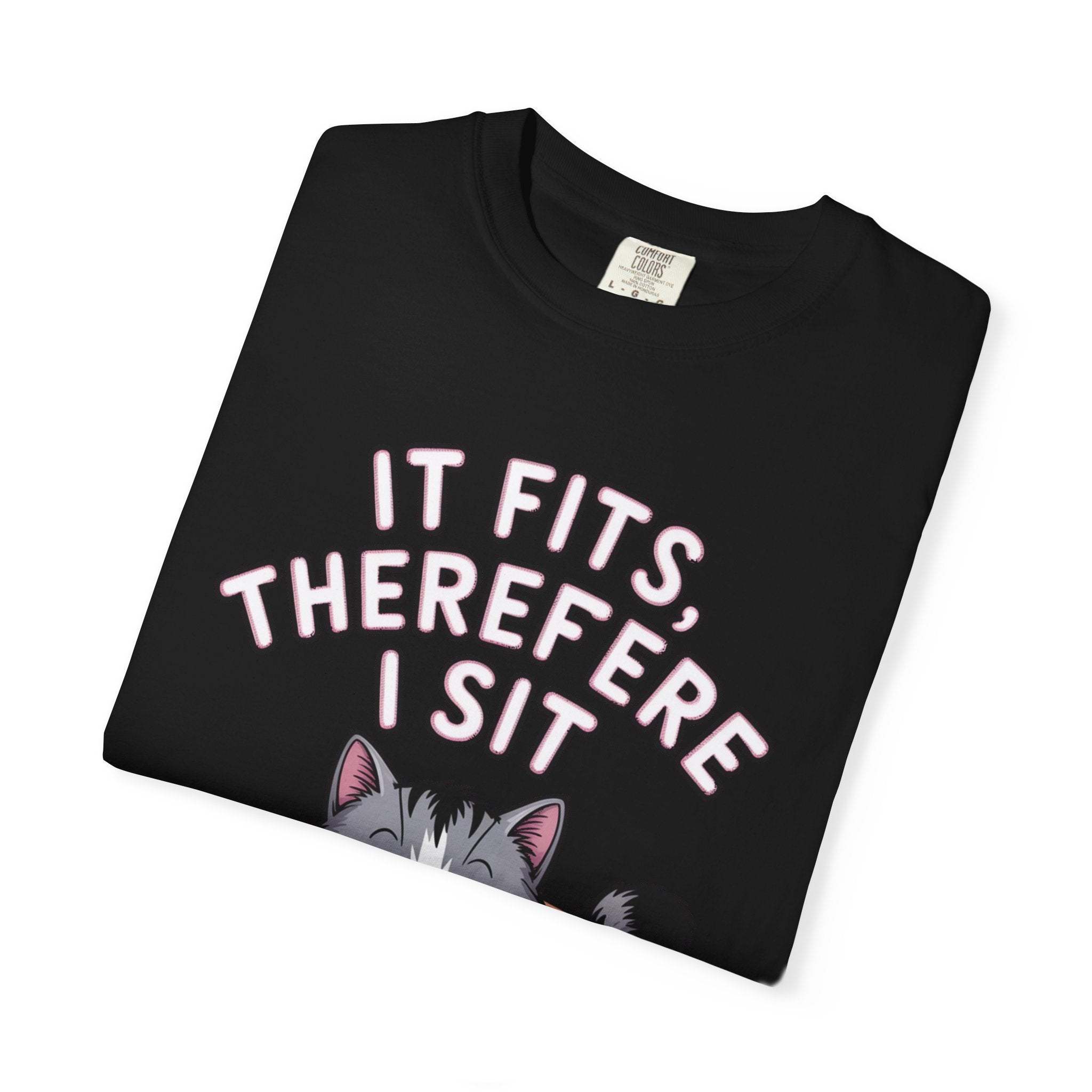 It Fits Therefore I Sit Cat Shirt, Funny Cat In Box T-Shirt, Cute Chubby Cat Lover Gift, Cat Owner Shirt, Funny Cat Meme Tee
