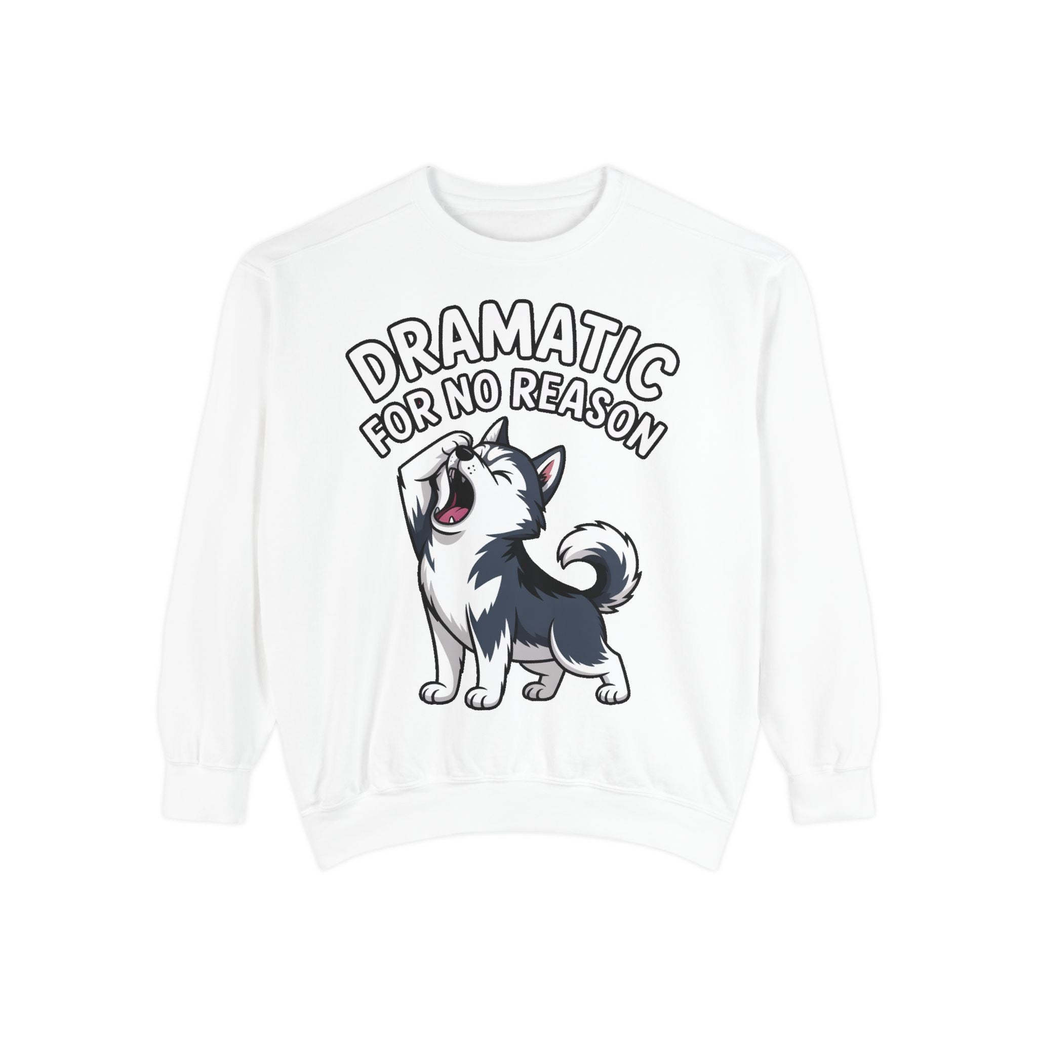 Dramatic Husky Sweatshirt, Funny Dog Lover Crewneck, Cute Cartoon Husky Embroidered Patch Style Sweatshirt, Gift for Husky Mom