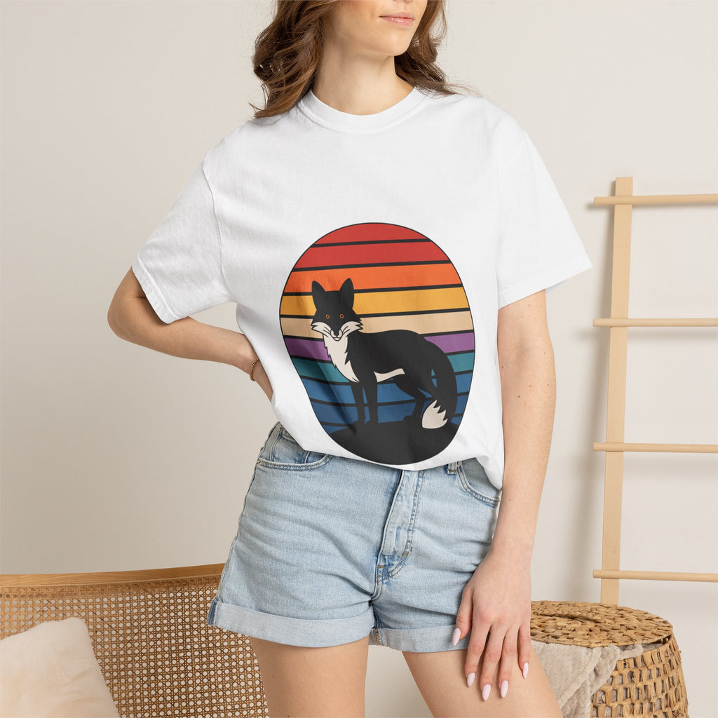 Retro Sunset Fox Badge T-Shirt