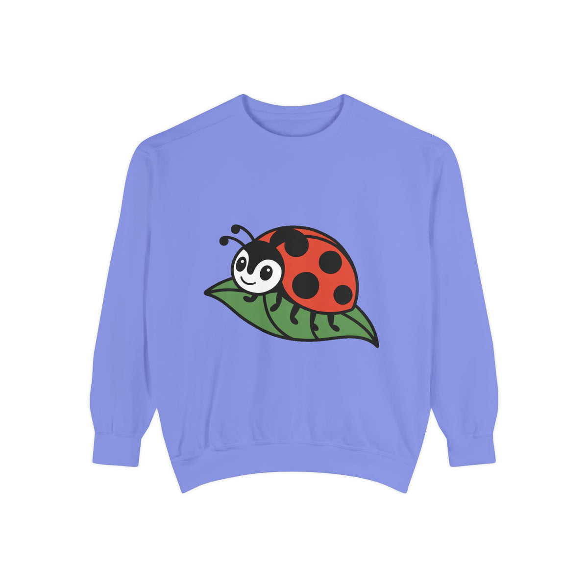 Ladybug Sweatshirt, Cute Embroidered Ladybug On Leaf Crewneck, Garden Lover Gift, Nature Sweatshirt