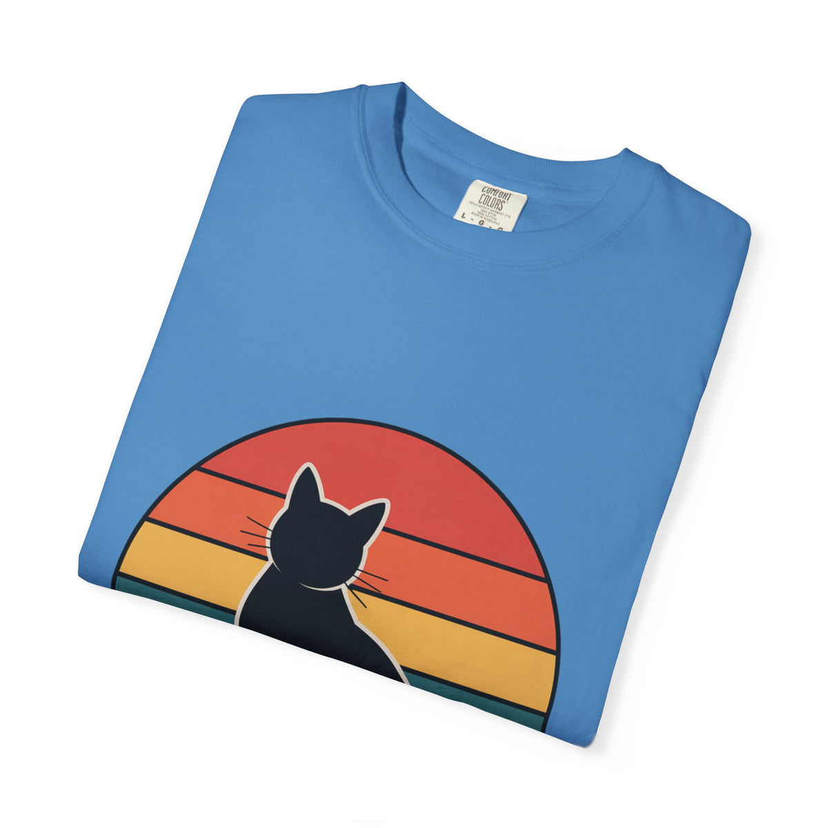 Retro Sunset Cat Badge T-Shirt