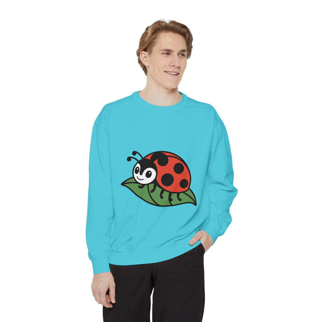 Ladybug Sweatshirt, Cute Embroidered Ladybug On Leaf Crewneck, Garden Lover Gift, Nature Sweatshirt