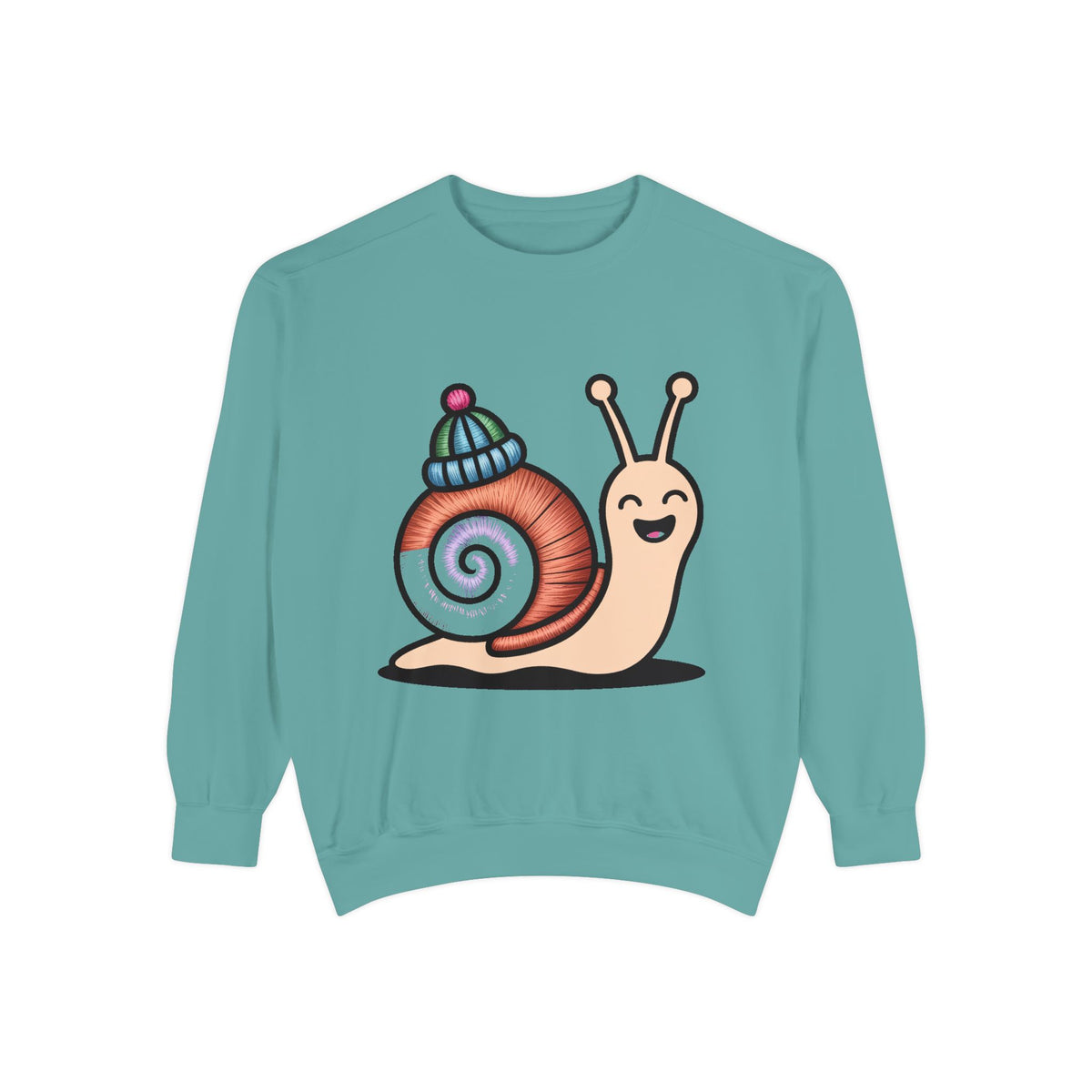 Cute Snail Sweatshirt, Embroidered Patch Style Snail With Tiny Hat Crewneck, Cottagecore Nature Lover Gift, Garment-Dyed Pullover
