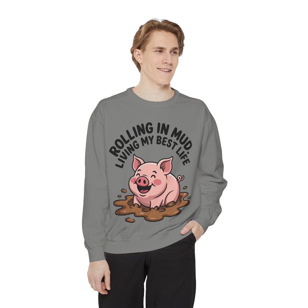 Funny Pig Sweatshirt, Rolling In Mud Living My Best Life Crewneck, Cute Farm Animal Gift, Pig Lover Sweater