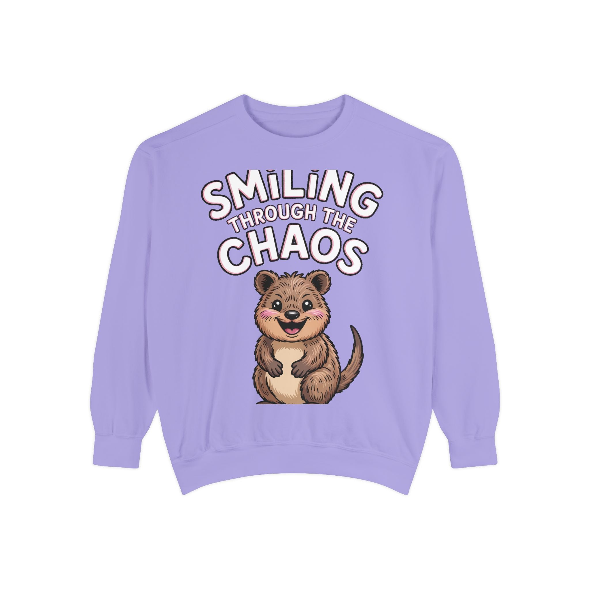Smiling Through The Chaos Quokka Sweatshirt, Cute Embroidered-Look Crewneck, Funny Quokka Lover Gift, Positive Vibes Pullover