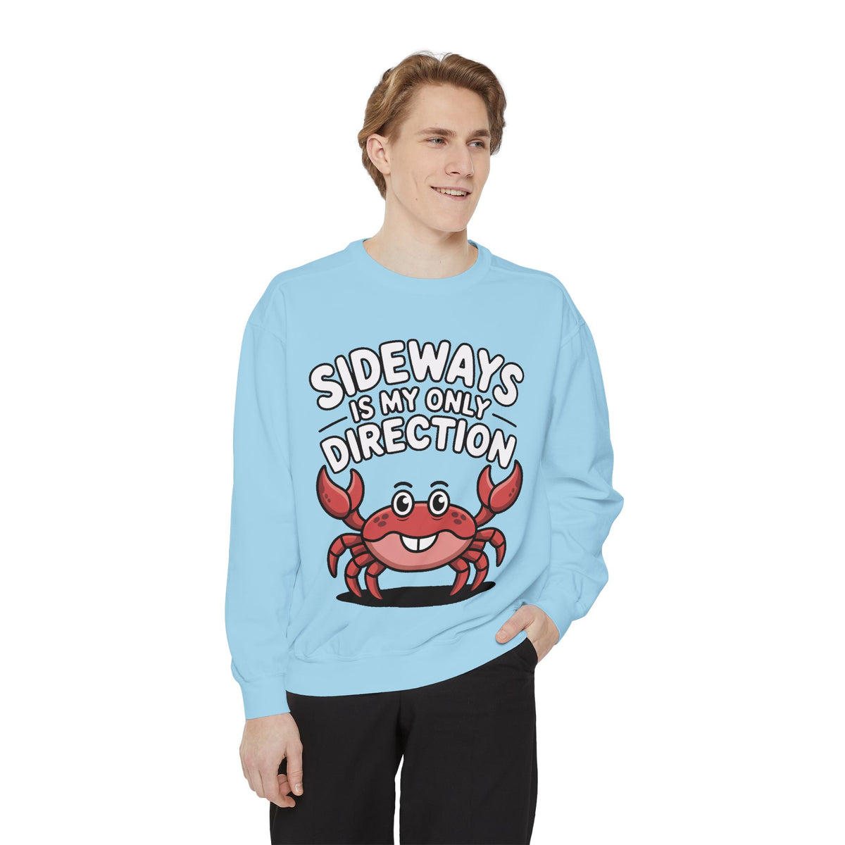Funny Crab Sweatshirt, Sideways Is My Only Direction Crewneck, Cute Crab Lover Gift, Embroidered Patch Style Beach Sweatshirt