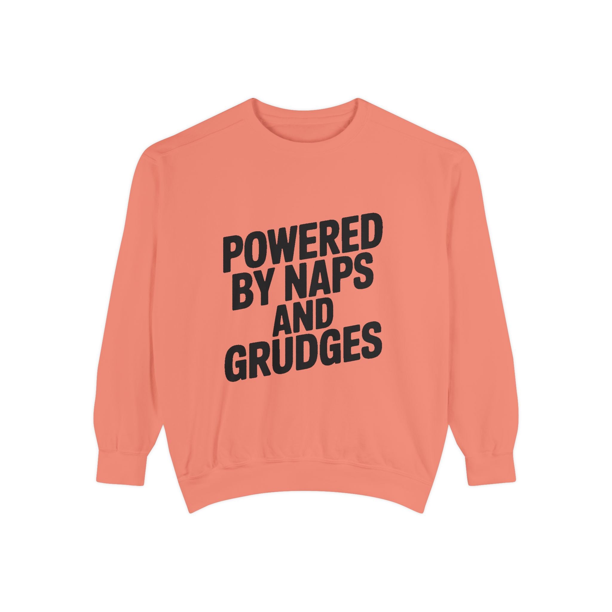 Powered By Naps And Grudges Sweatshirt, Funny Sarcastic Crewneck, Embroidered-Look Graphic Sweatshirt, Sarcasm Lover Gift