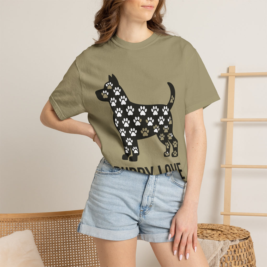 Puppy Love Dog Shirt, Cute Dog Silhouette T-Shirt, Paw Print Pattern Tee, Dog Lover Gift, Minimalist Dog Mom Shirt