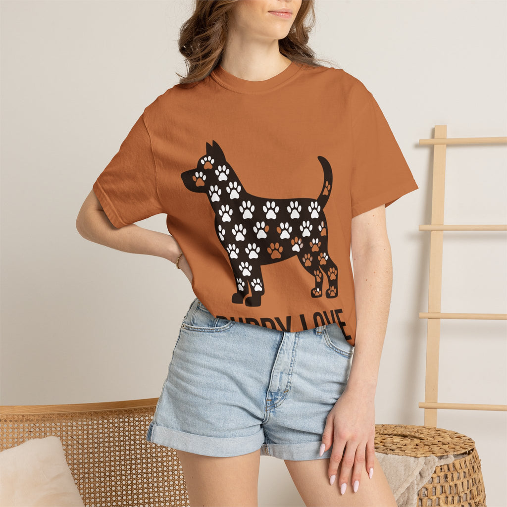 Puppy Love Dog Shirt, Cute Dog Silhouette T-Shirt, Paw Print Pattern Tee, Dog Lover Gift, Minimalist Dog Mom Shirt