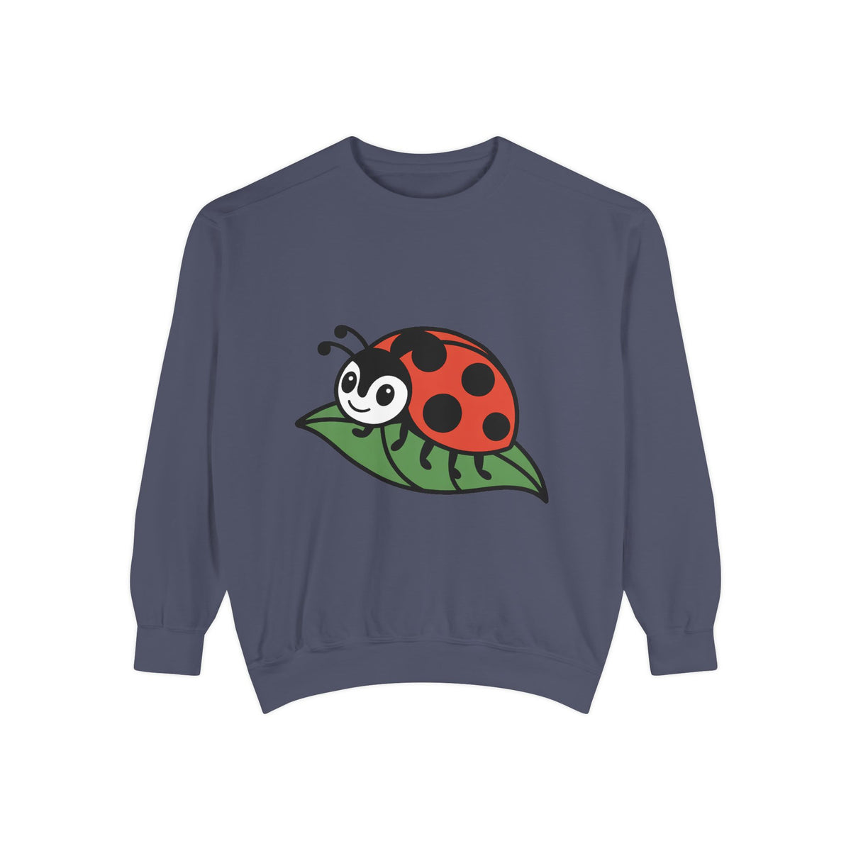 Ladybug Sweatshirt, Cute Embroidered Ladybug On Leaf Crewneck, Garden Lover Gift, Nature Sweatshirt