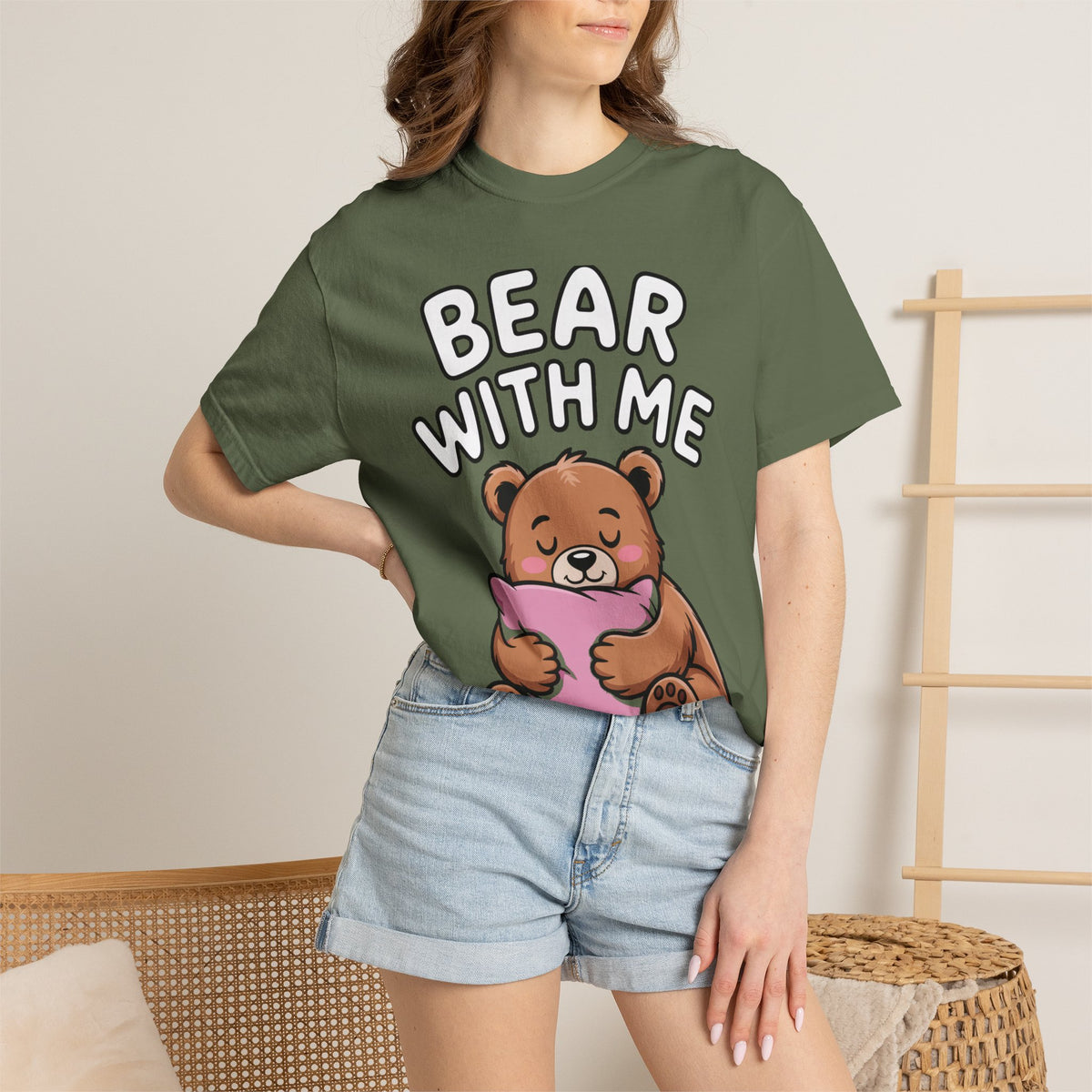 Bear With Me Shirt, Cute Sleepy Bear T-Shirt, Funny Bear Hug Pillow Tee, Cozy Introvert Gift