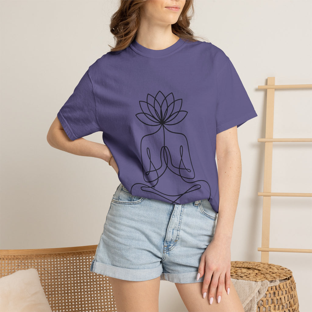 Lotus Flower Line Art Shirt, Minimalist Yoga T-Shirt, Breathe Meditation Tee, Continuous Line Lotus Tattoo Style Gift