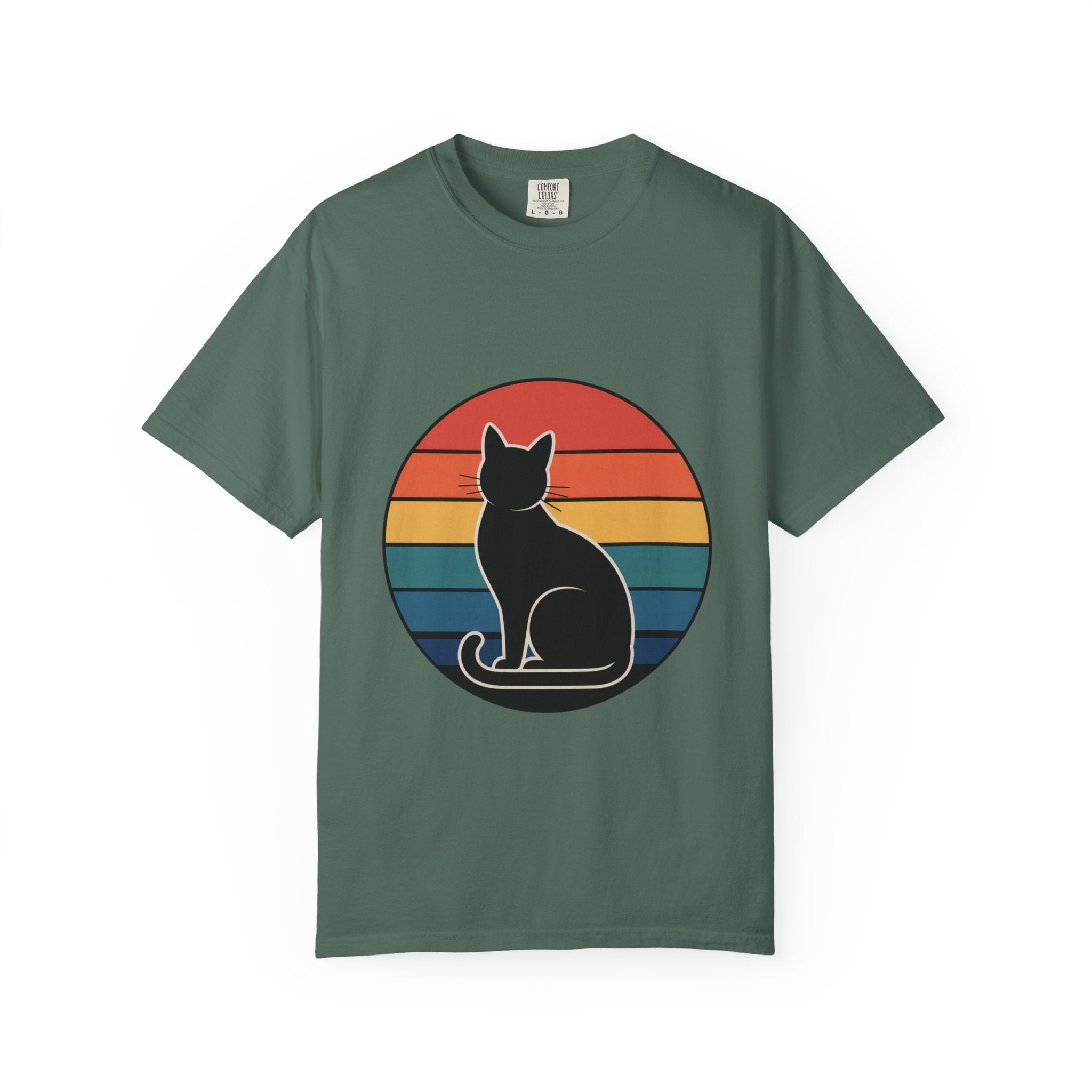 Retro Sunset Cat Badge T-Shirt