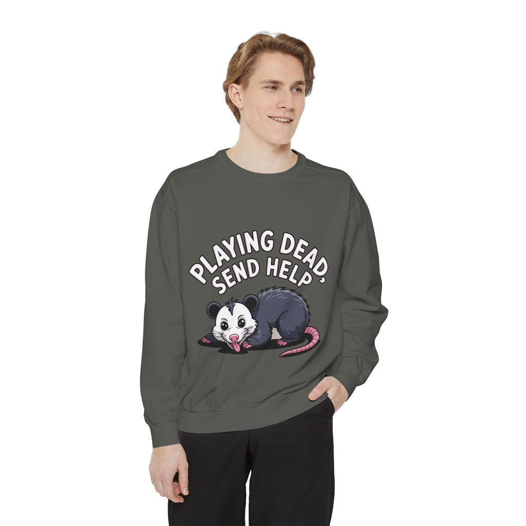 Funny Opossum Sweatshirt, Playing Dead Send Help Crewneck, Cute Possum Lover Gift, Funny Animal Sweatshirt for Introverts