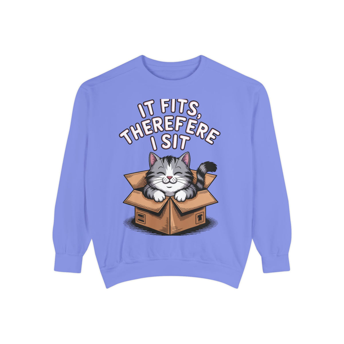 Funny Cat Sweatshirt, It Fits Therefore I Sit Crewneck, Cat In Box Embroidered Sweatshirt, Cat Lover Gift, Funny Cat Lover Sweater