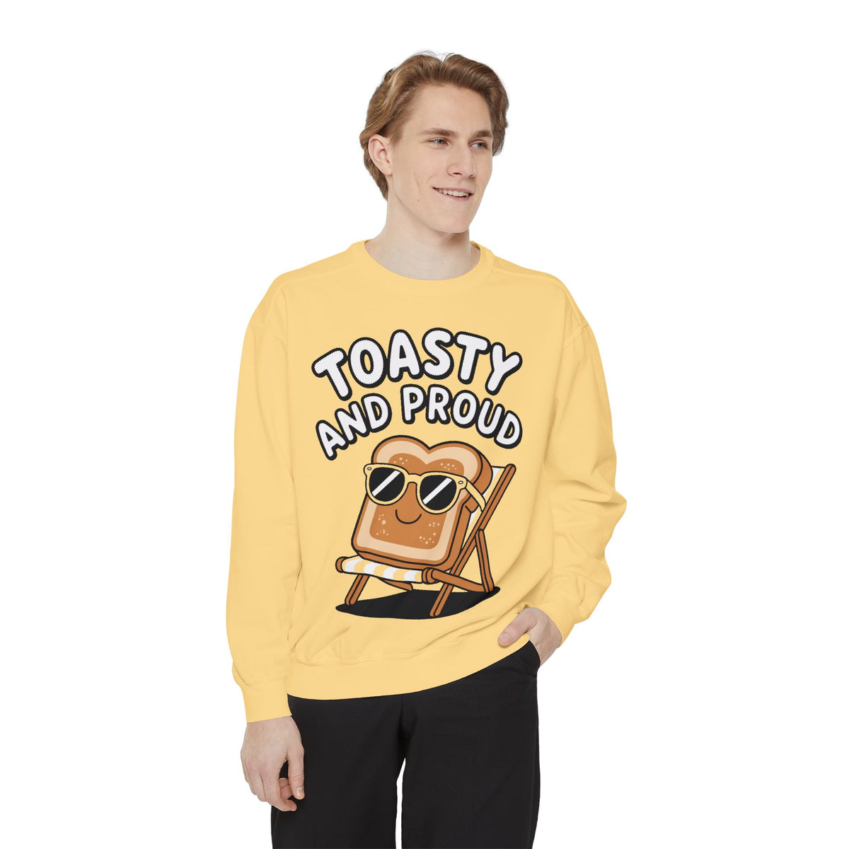 Toasty And Proud Sweatshirt, Funny Toast Bread Crewneck, Cute Beach Chair Toast Embroidered Sweatshirt, Funny Food Lover Gift