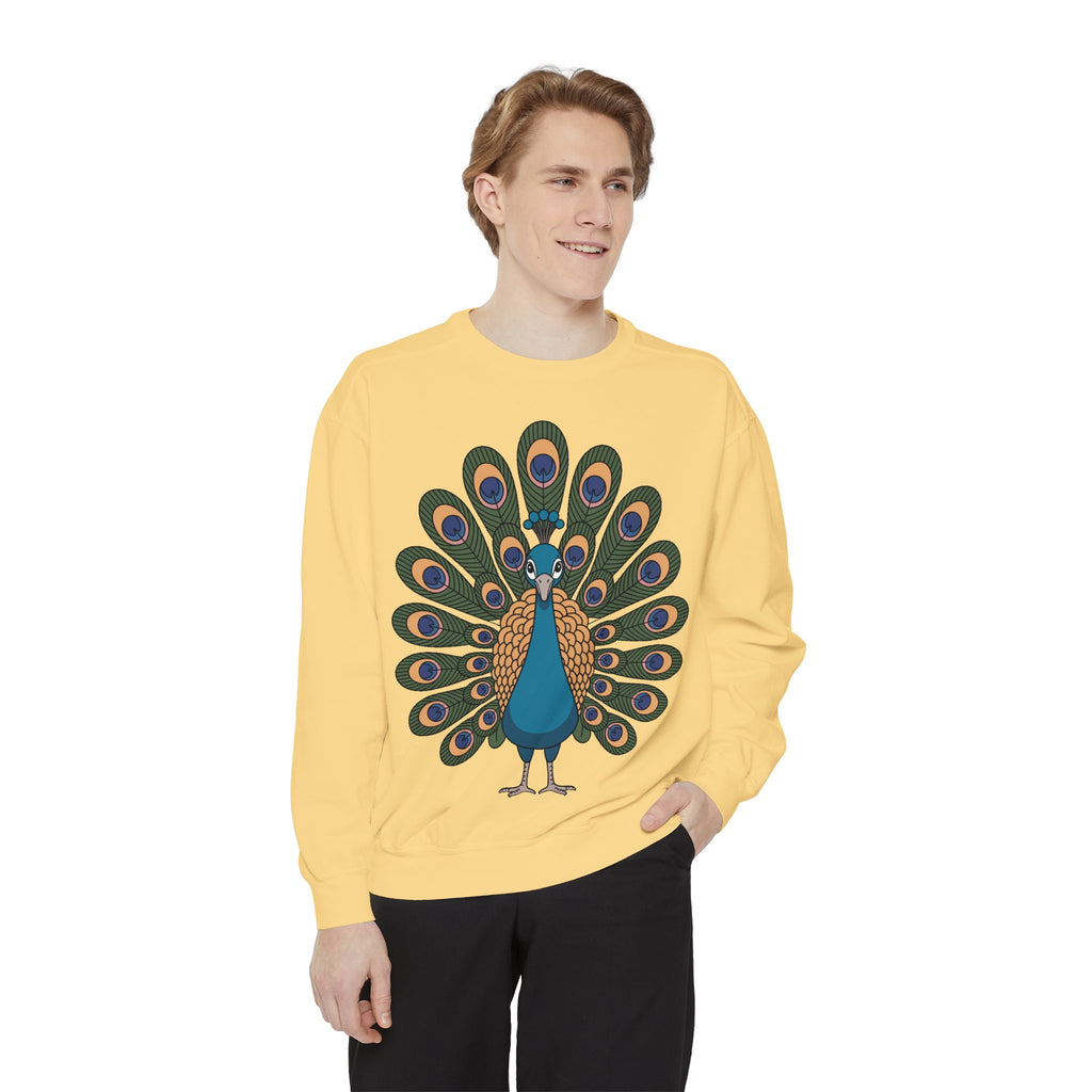 Peacock Sweatshirt, Cute Cartoon Peacock Crewneck, Embroidered Patch Style Feather Sweatshirt, Bird Lover Gift