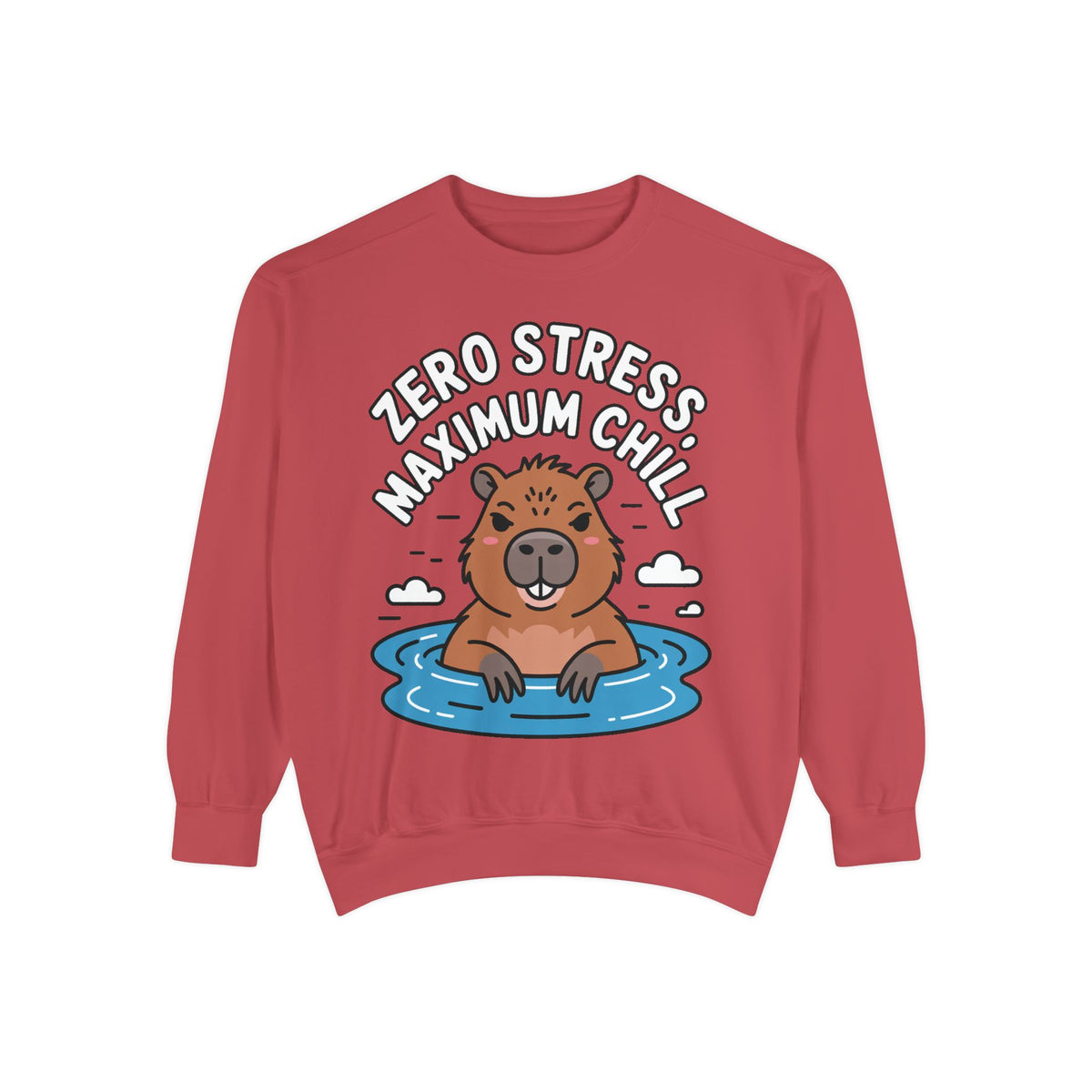 Zero Stress Capybara Sweatshirt, Funny Hot Spring Capybara Crewneck, Cute Chill Animal Gift, Garment Dyed Embroidered Sweatshirt