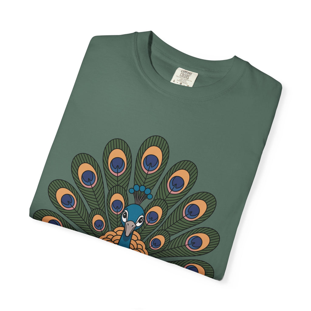 Cute Peacock T-Shirt, Fanned Feathers Bird Lover Gift Tee, Cartoon Peacock Graphic Shirt for Nature Lovers
