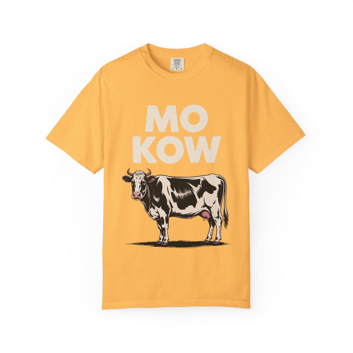 Mo Kow Funny Cow Shirt, Absurd Meme T-Shirt, Deadpan Farm Animal Tee, Weird Cow Lover Gift, Funny Misspelled Label Shirt