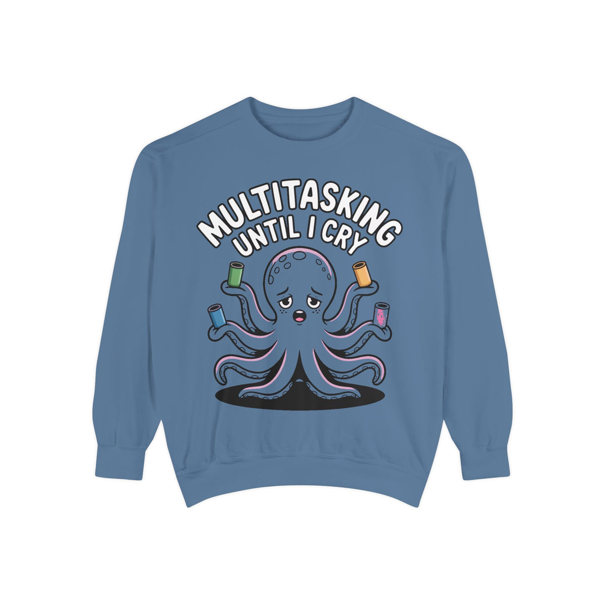 Multitasking Octopus Sweatshirt, Funny Stressed Octopus Crewneck, Embroidery-Patch Style Sweatshirt, Busy Mom Gift, Work Humor Pullover