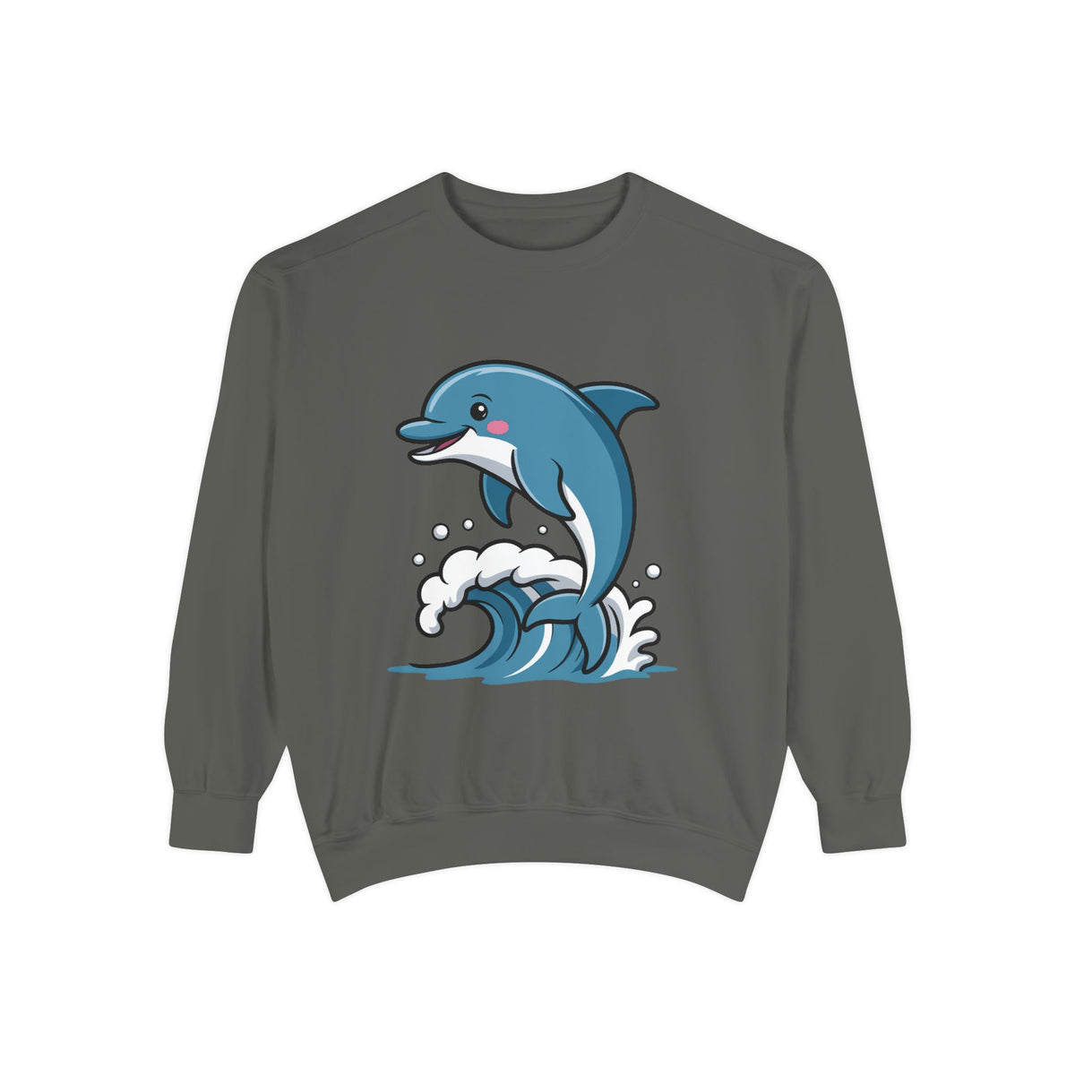 Cute Dolphin Sweatshirt, Embroidered Wave Crewneck, Ocean Lover Gift, Garment Dyed Beach Sweatshirt for Women Men