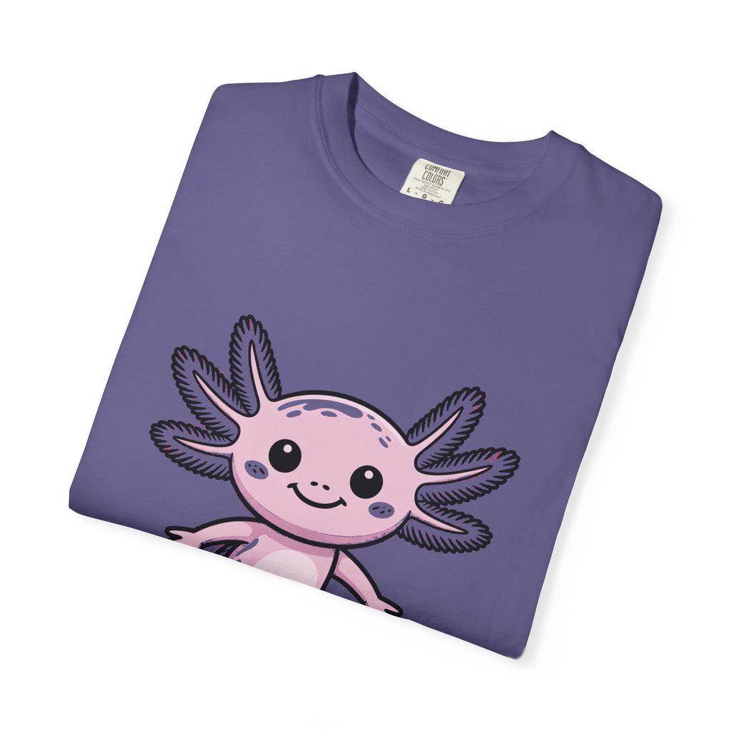 Cute Axolotl Shirt, Smiling Axolotl T-Shirt, Kawaii Axolotl Lover Gift, Garment Dyed Unisex Tee