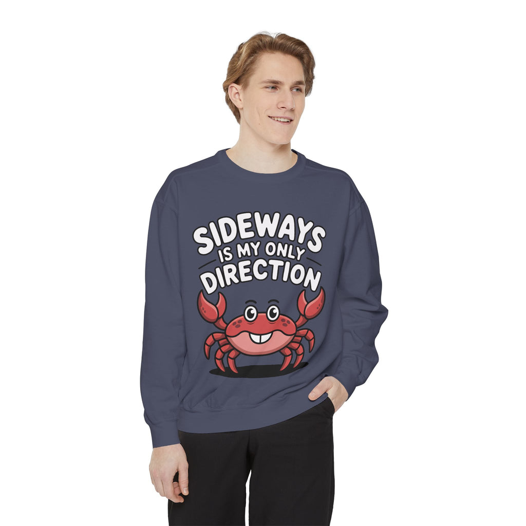 Funny Crab Sweatshirt, Sideways Is My Only Direction Crewneck, Cute Crab Lover Gift, Embroidered Patch Style Beach Sweatshirt