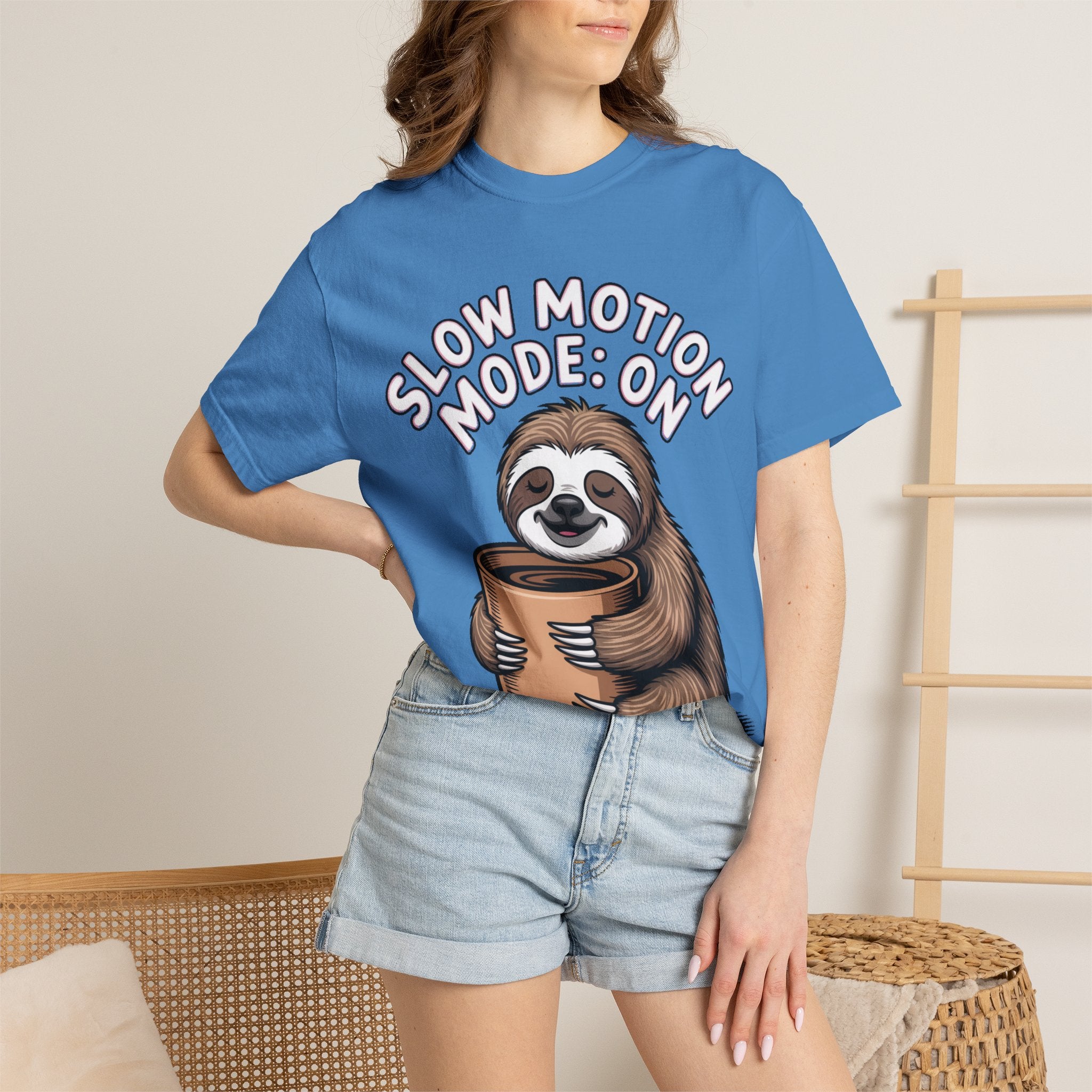 Slow Motion Sloth Shirt, Funny Coffee Lover T-Shirt, Cute Sloth Hugging Coffee Cup Tee, Sleepy Sloth Gift for Coffee Addict