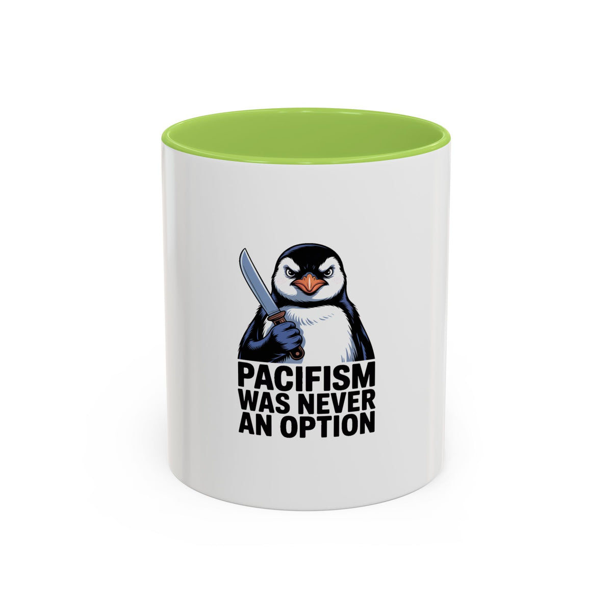 Funny Penguin Mug, Pacifism Was Never An Option, Sarcastic Bird Lover Gift, Vintage Poster Style Coffee Mug, Funny Office Cup