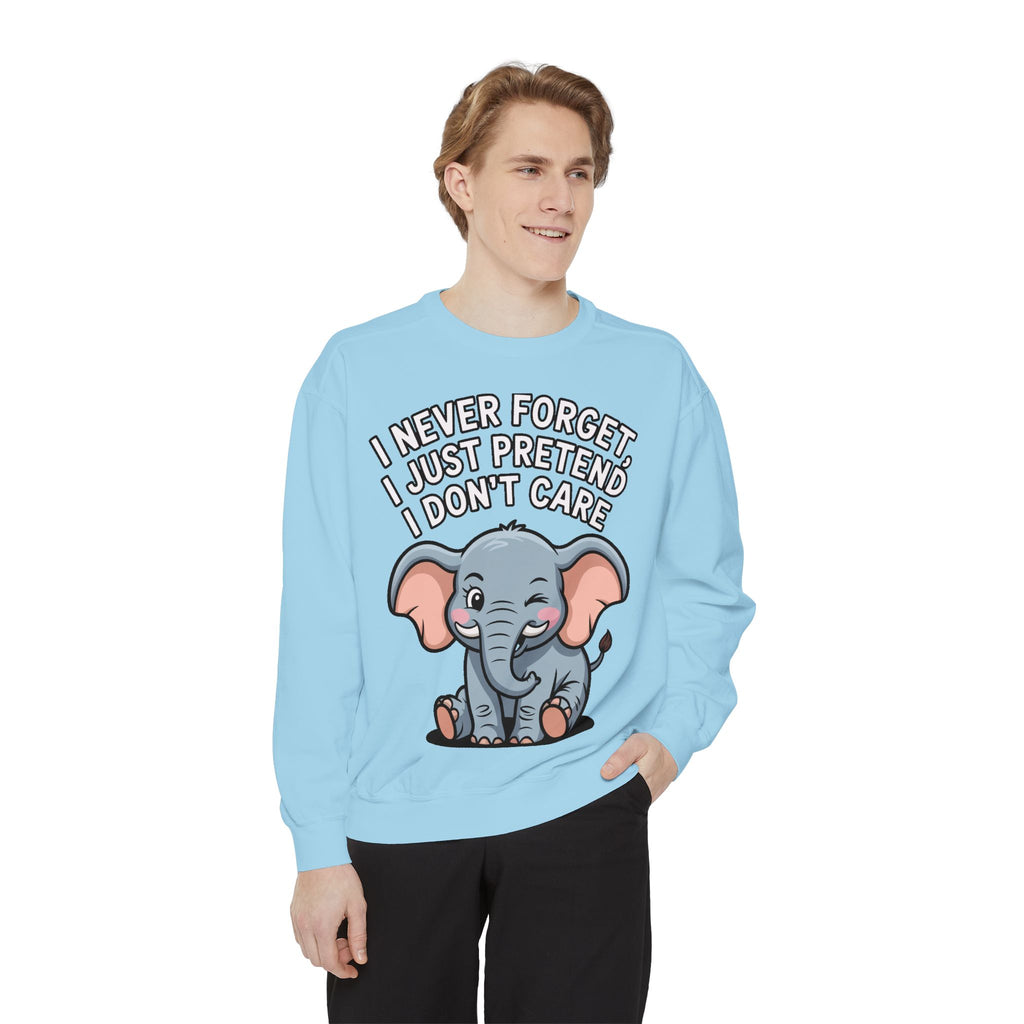 Funny Elephant Sweatshirt, I Never Forget Crewneck, Sarcastic Elephant Pullover, Funny Animal Lover Gift, Embroidered Patch Style
