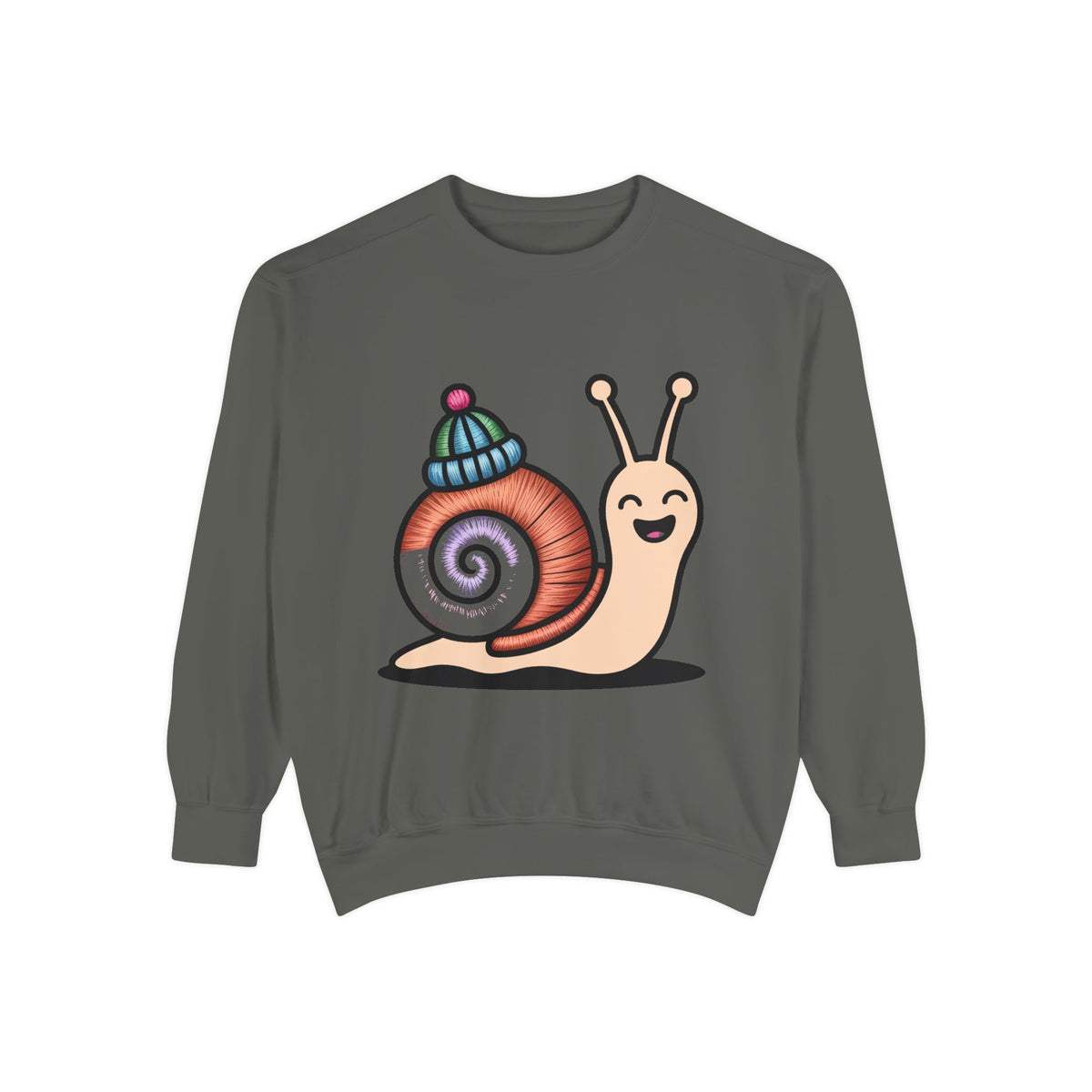 Cute Snail Sweatshirt, Embroidered Patch Style Snail With Tiny Hat Crewneck, Cottagecore Nature Lover Gift, Garment-Dyed Pullover