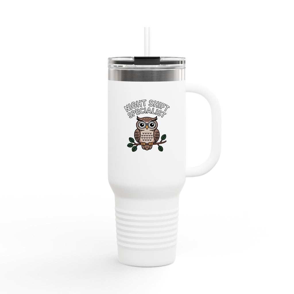 Night Shift Owl Travel Mug, Funny Night Shift Specialist Tumbler, Cute Owl Coffee Mug Gift for Nurse, Insomniac Gift 40oz