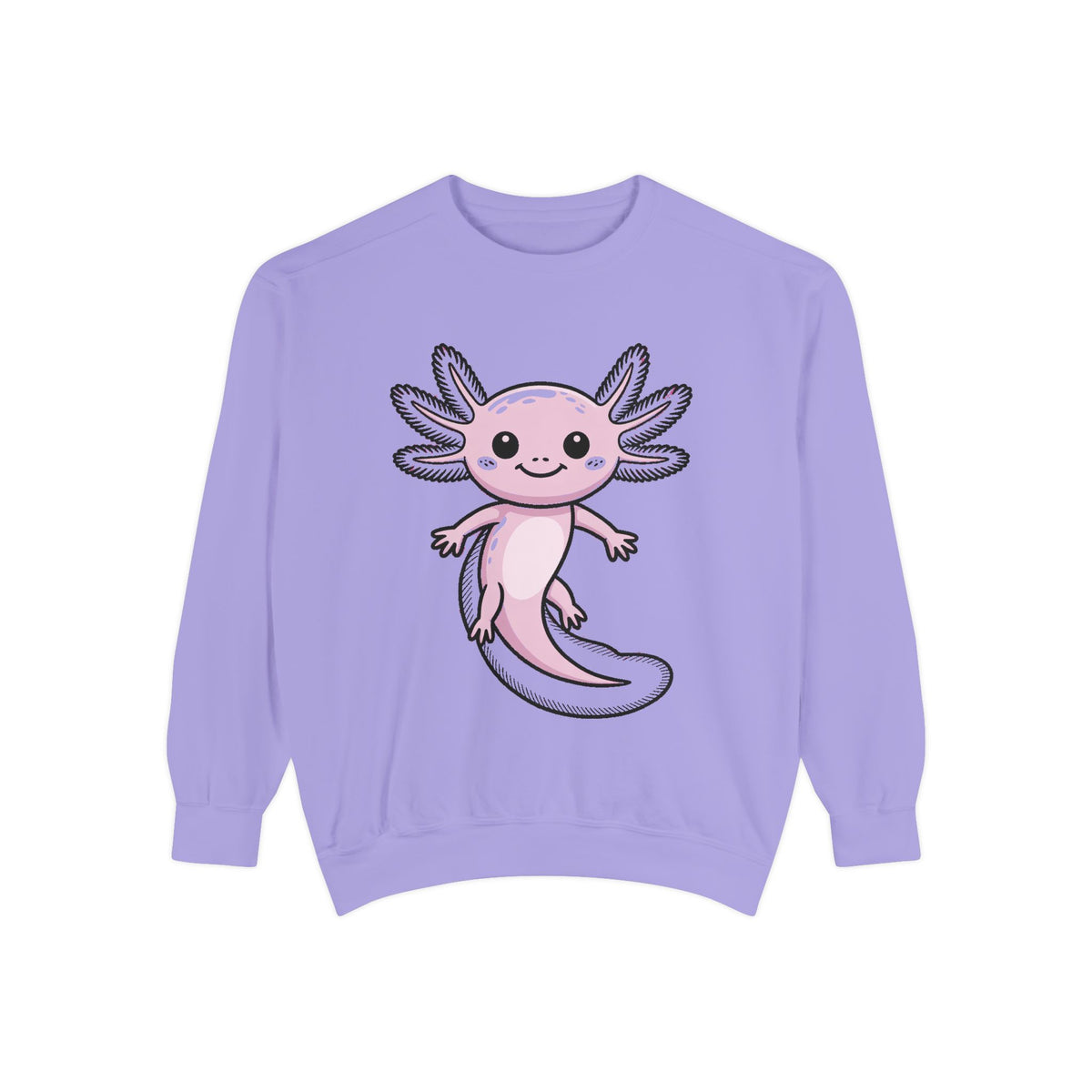 Cute Axolotl Sweatshirt, Smiling Axolotl Embroidered Crewneck, Kawaii Animal Lover Gift, Garment Dyed Pullover