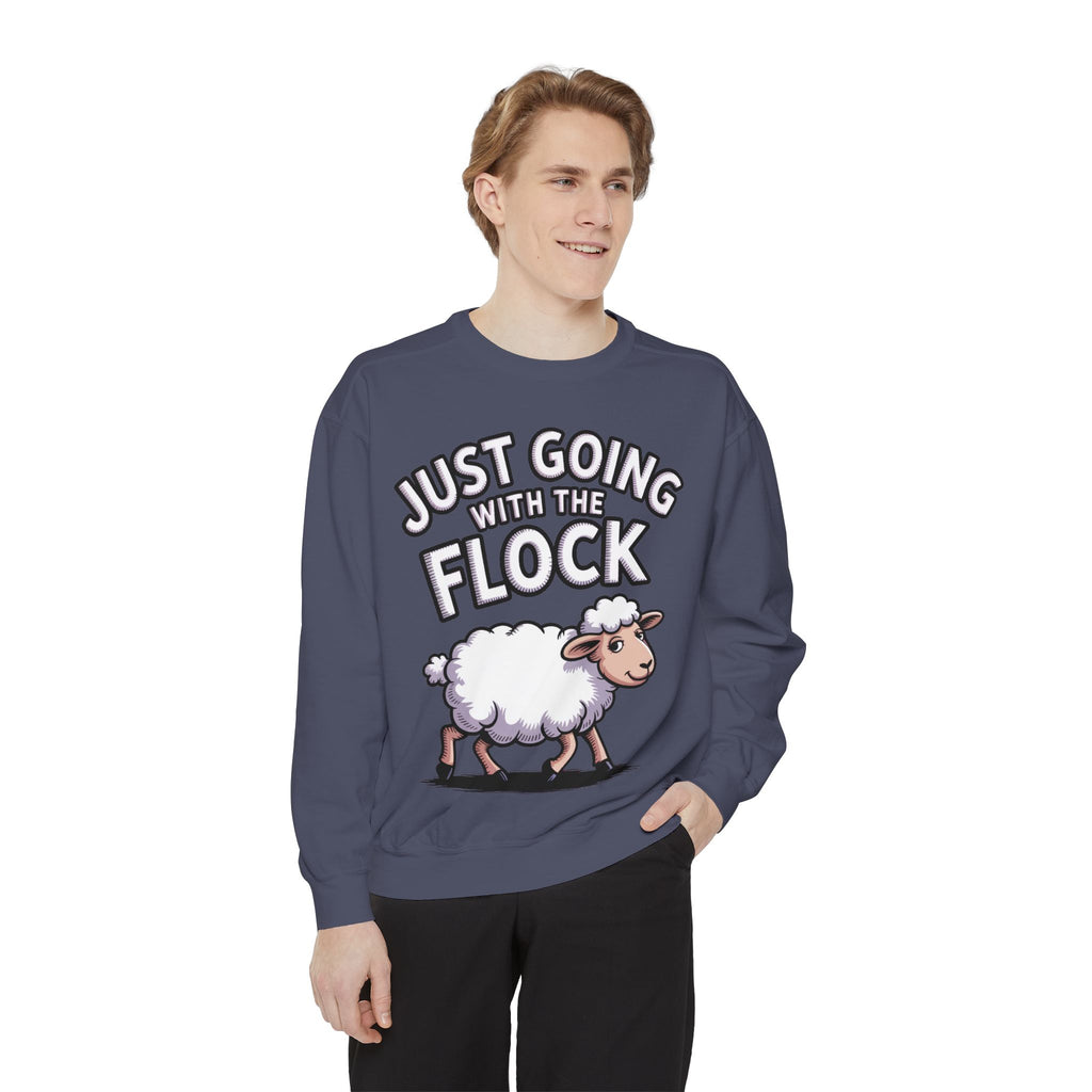 Funny Sheep Sweatshirt, Going With The Flock Crewneck, Cute Cartoon Sheep Embroidered Sweatshirt, Sarcastic Gift for Introvert
