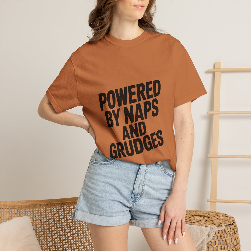 Powered By Naps And Grudges Shirt, Funny Sarcastic T-Shirt, Bold Typography Tee, Introvert Humor Gift