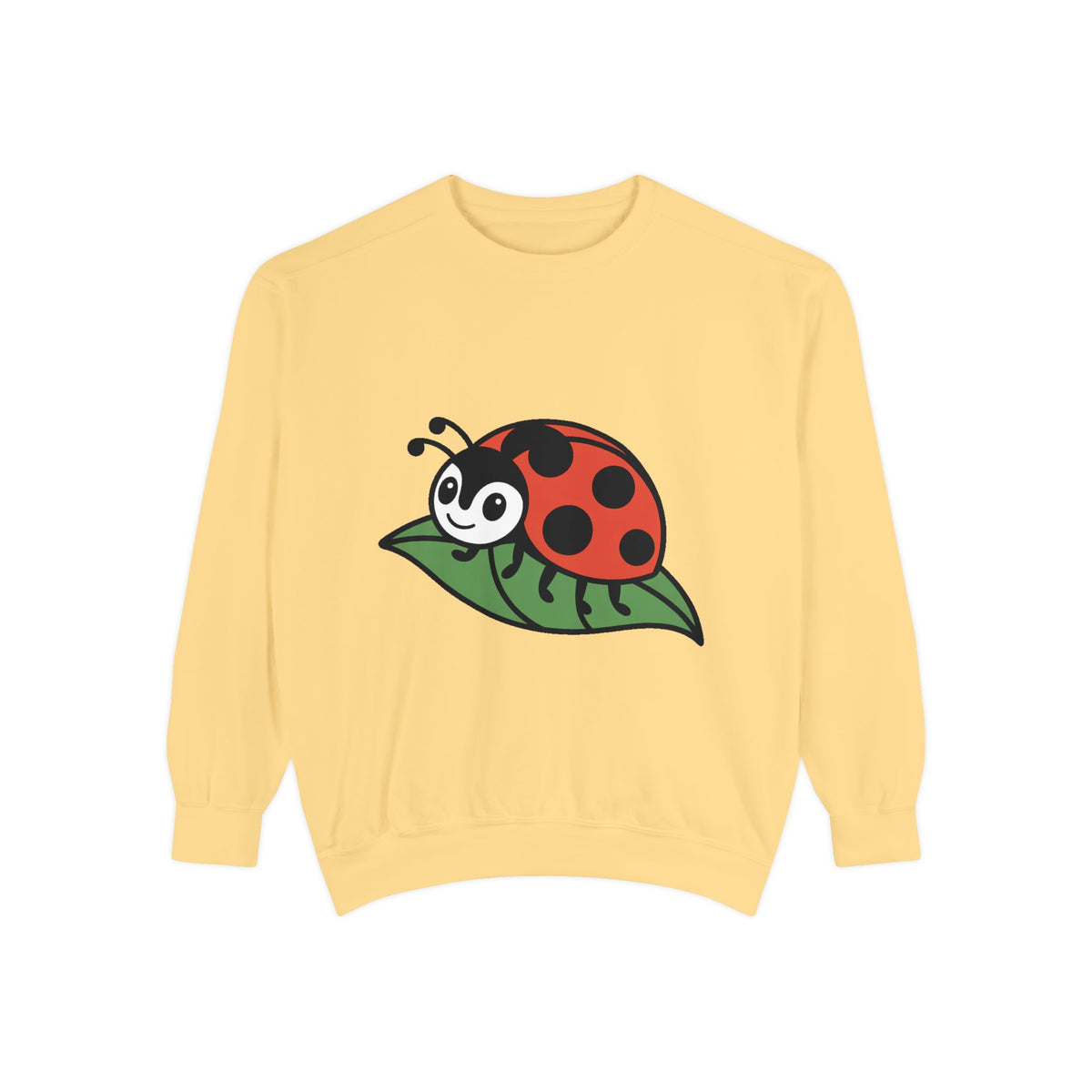 Ladybug Sweatshirt, Cute Embroidered Ladybug On Leaf Crewneck, Garden Lover Gift, Nature Sweatshirt