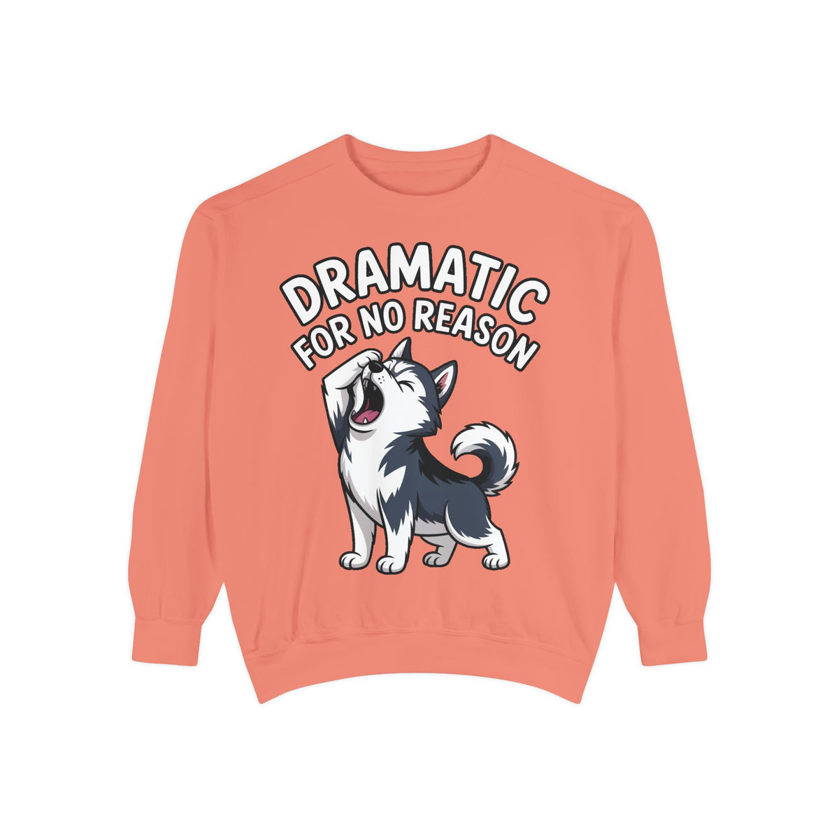 Dramatic Husky Sweatshirt, Funny Dog Lover Crewneck, Cute Cartoon Husky Embroidered Patch Style Sweatshirt, Gift for Husky Mom