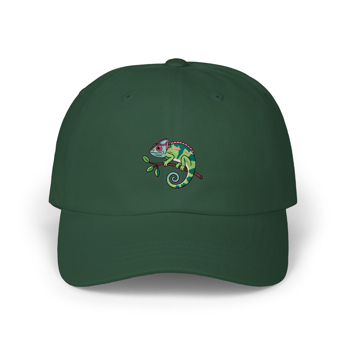 Chameleon Dad Hat, Cute Chameleon On Branch Embroidered Cap, Reptile Lover Gift, Cartoon Animal Dad Cap, Unstructured 6-Panel Hat