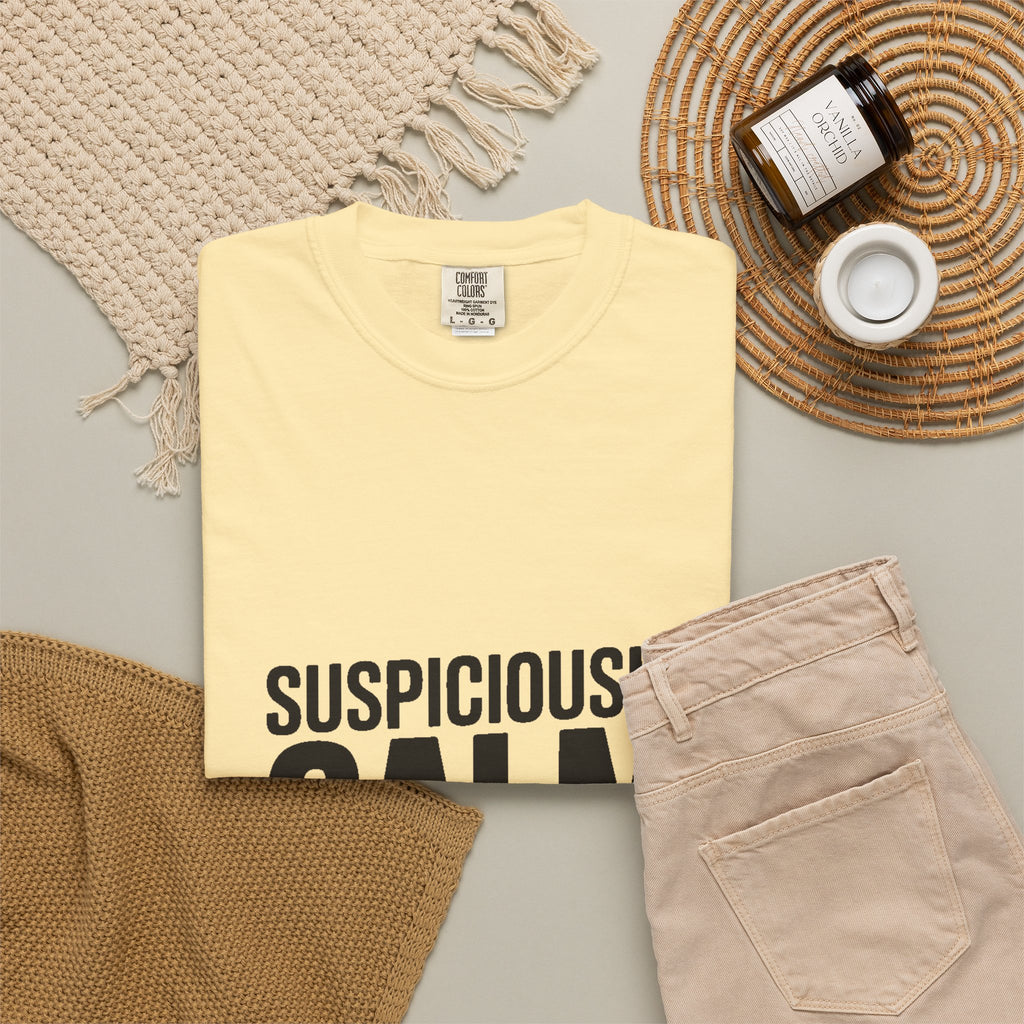 Suspiciously Calm Right Now Shirt, Funny Sarcastic T-Shirt, Bold Typography Tee, Anxiety Humor Shirt, Sarcastic Gift for Him Her