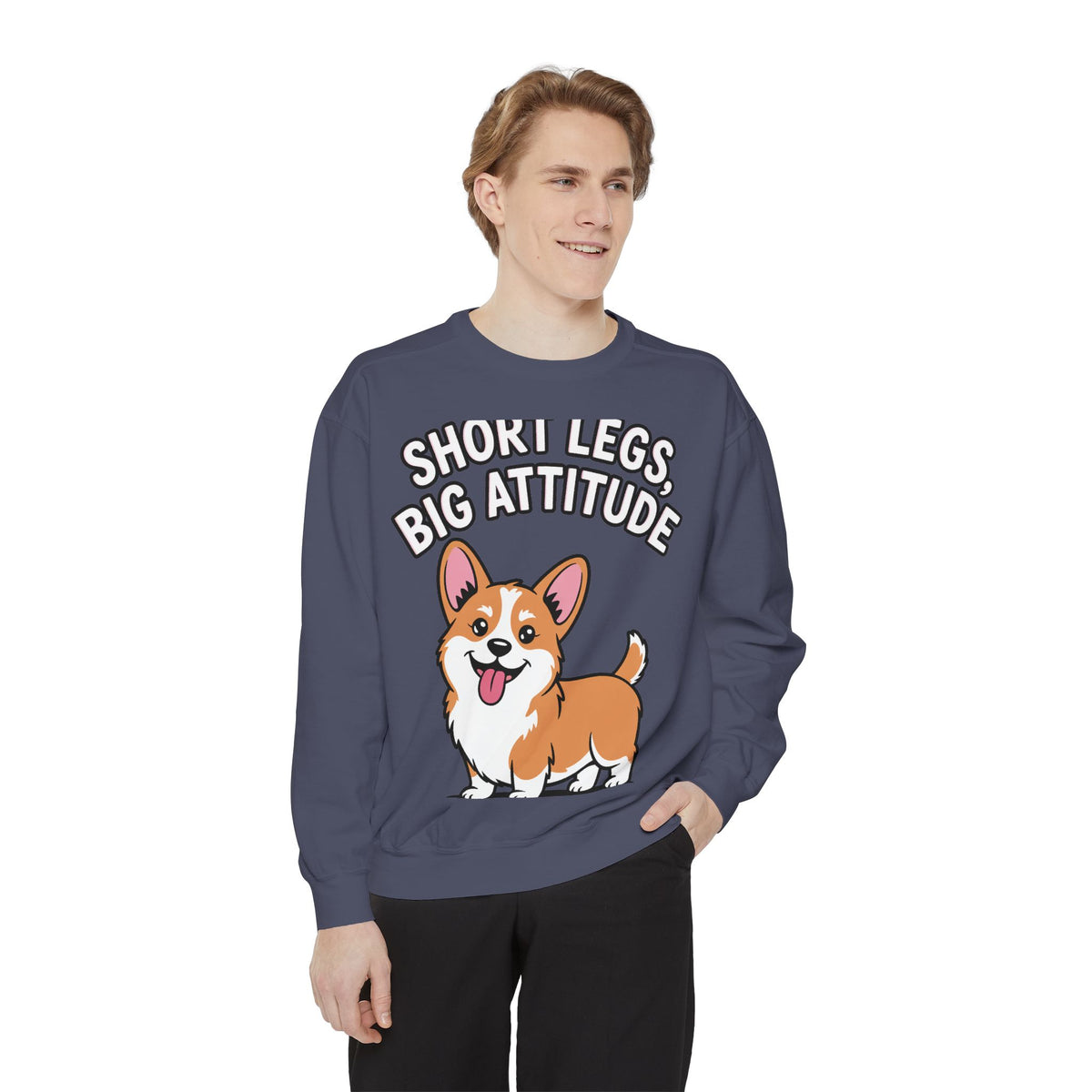 Short Legs Big Attitude Corgi Sweatshirt, Funny Corgi Crewneck, Cute Dog Lover Gift, Embroidered Patch Style Corgi Sweater